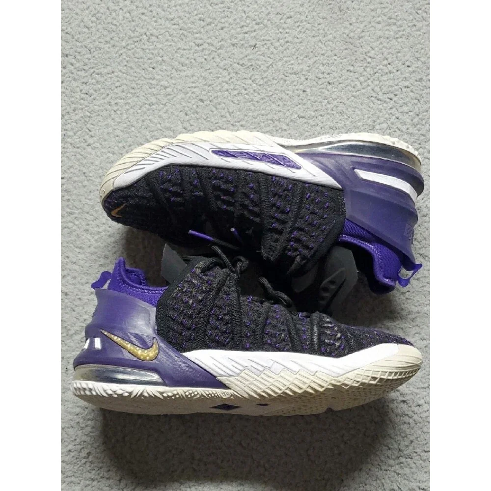 Nike Lebron James Black and Purple Athletic Shoes with Gold Accent Size 6Y